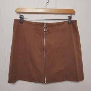 Chloe & Katie Large Brown Skirt Metal Zipper Front Y2k Summer Spring Fall